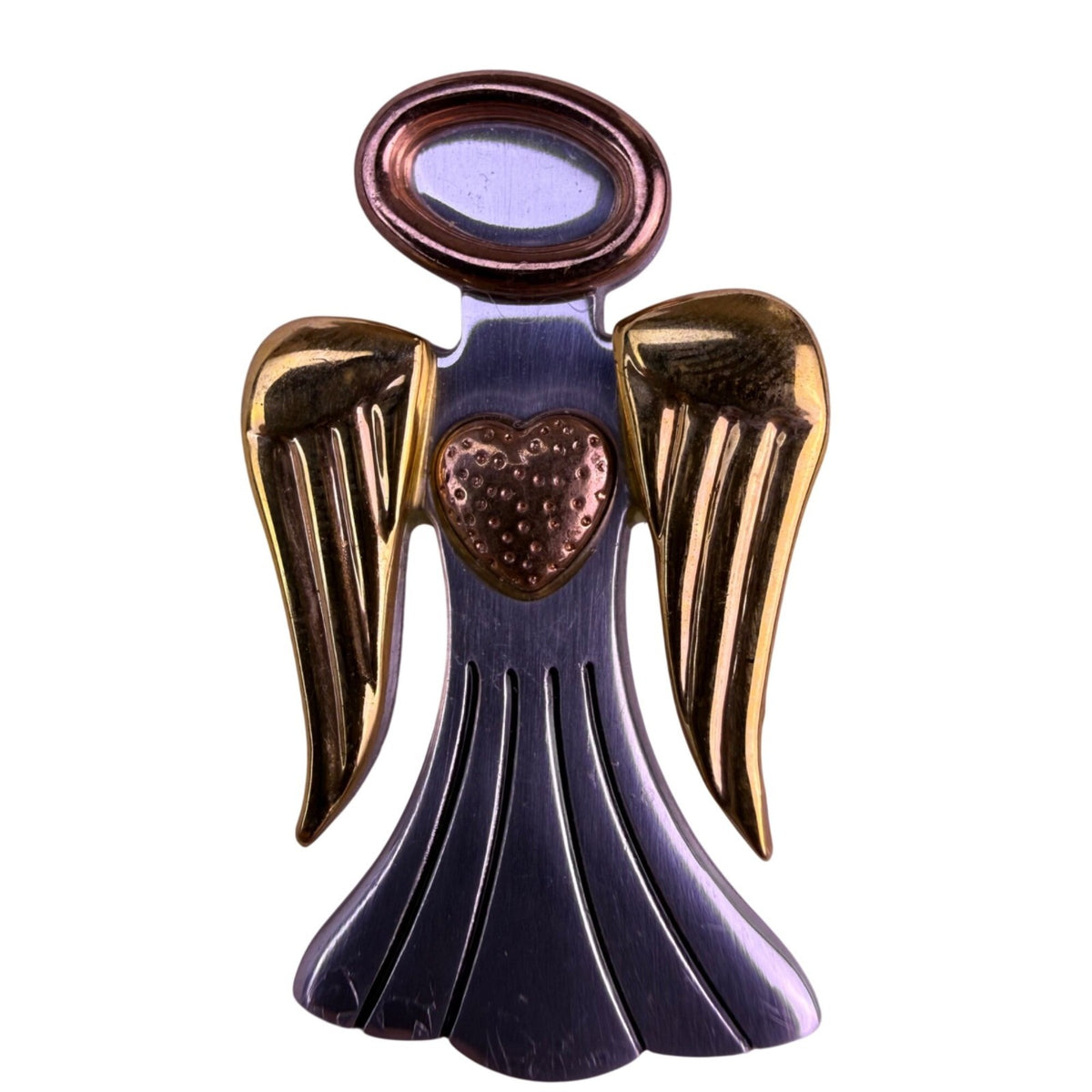 Avon Womens Gold Tone & Silver Tone Metal Angel Brooch Oval Halo & Heart