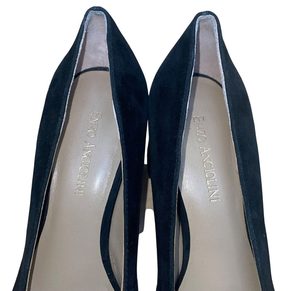 Enzo Angiolini Women's Black Suede Pointed Toe Denna Block Heel Loafers Size 7M