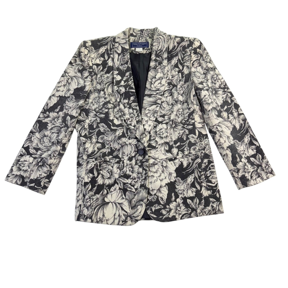 Norton McNaughton Womens Black/White Wool Blend Floral Print Blazer Jacket Sz 4