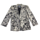 Norton McNaughton Womens Black/White Wool Blend Floral Print Blazer Jacket Sz 4