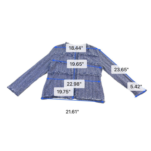 Nic+Zoe Womens Blue Fringe Textured Open Cardigan Jacket L