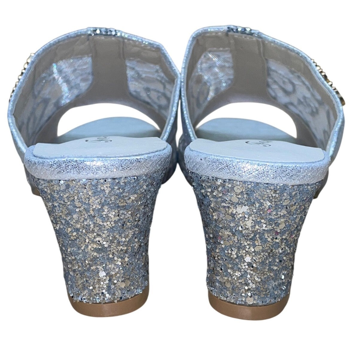 FashionShoes Women’s Silver Glitter Mesh Chic Slip-On Open-Toe Block Heel Sz 37