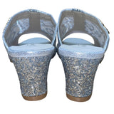 FashionShoes Women’s Silver Glitter Mesh Chic Slip-On Open-Toe Block Heel Sz 37