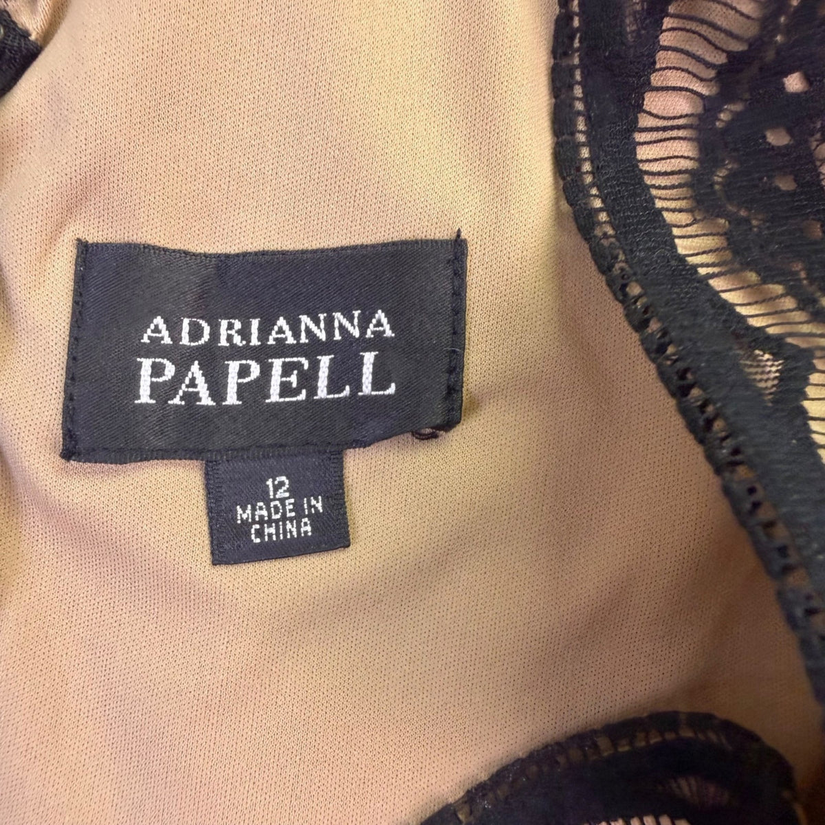 Adrianna Papell Womens Black Cotton\ Lace Overlay Cocktail Dress Size 12