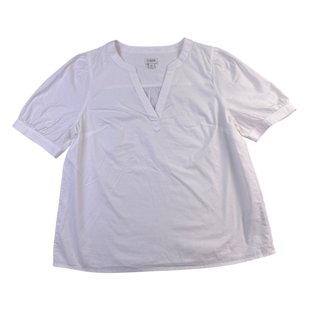 J.Crew Womens White V-Neck Puff Sleeve Top Lightweight & Stylish Sz M