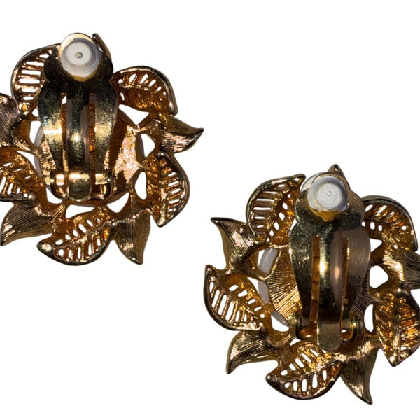 Joan Rivers Womens Gold Tone Faux Pearl Leaf Motif Clip-On Earrings  Jewelry