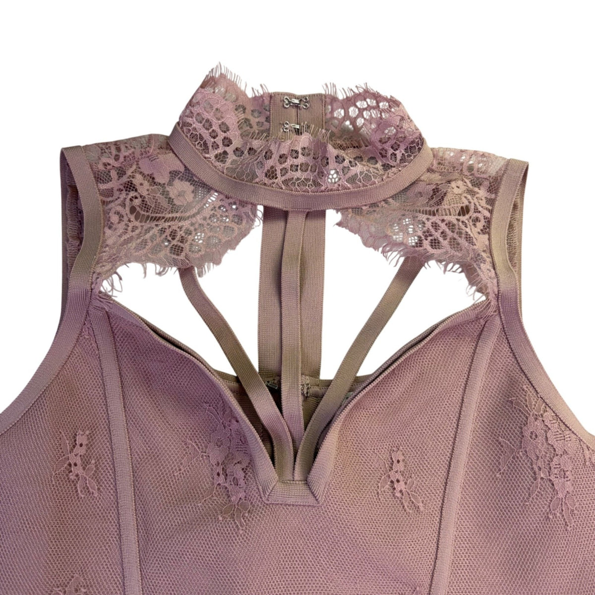 Venus Womens Mauve Sleeveless Lace Halter Cocktail Dress Size S