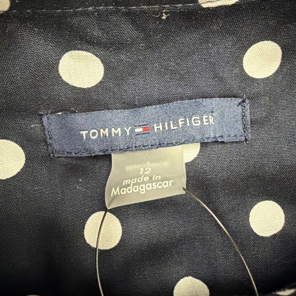 Tommy Hilfiger Womens Navy Polka Dot Sleeveless Shirt Dress Belted Size 12