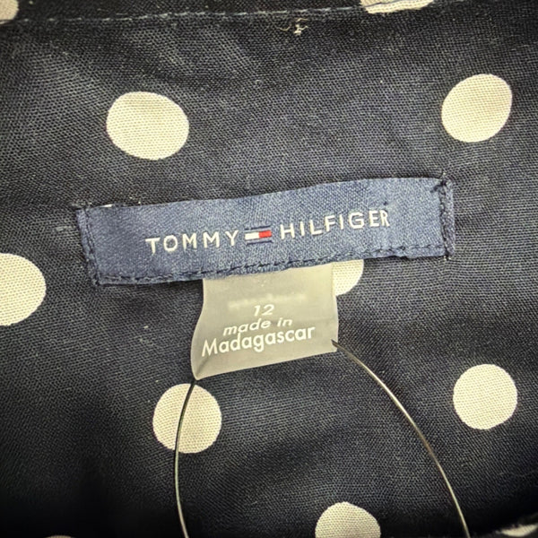 Tommy Hilfiger Womens Navy Polka Dot Sleeveless Shirt Dress Belted Size 12