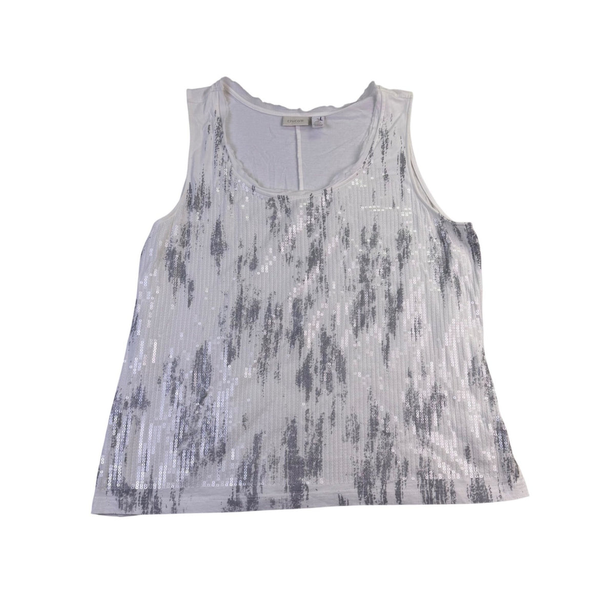 Chicos Womens White & Silver Sequin Tank Top Casual Lightweight Stretch Size 3L