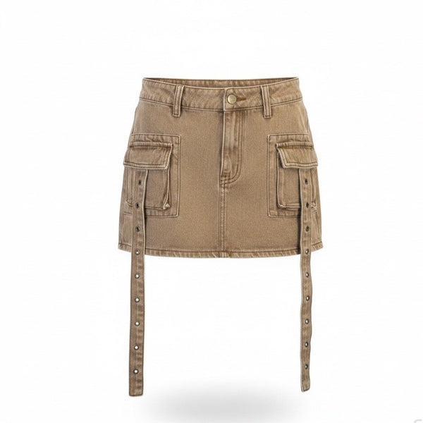 Fashion Nova Womens Brown Washed Micro Mini Skirt W/ Pockets Size M