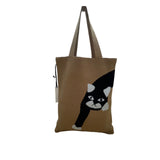 Hansel From Basel Women’s Brown Cotton Black & White Cat Tote Bag