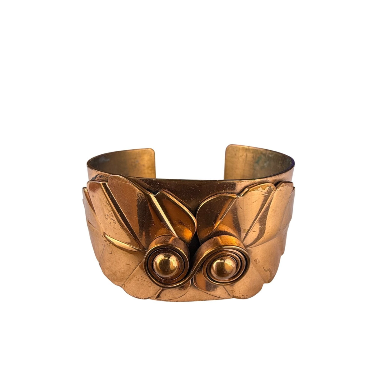 Vintage Rebaje Copper Cuff Bracelet Wide Ornate Floral Modernist Art Deco Design