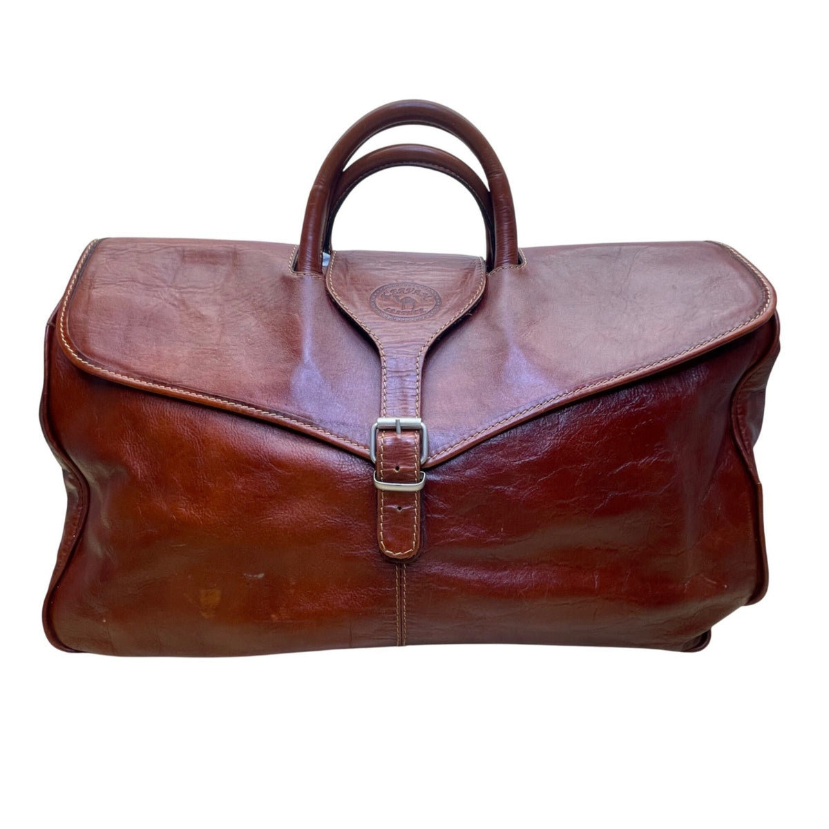 Kervan Leather Unisex Brown Embossed Camel Logo Double Handles Travel Duffel Bag