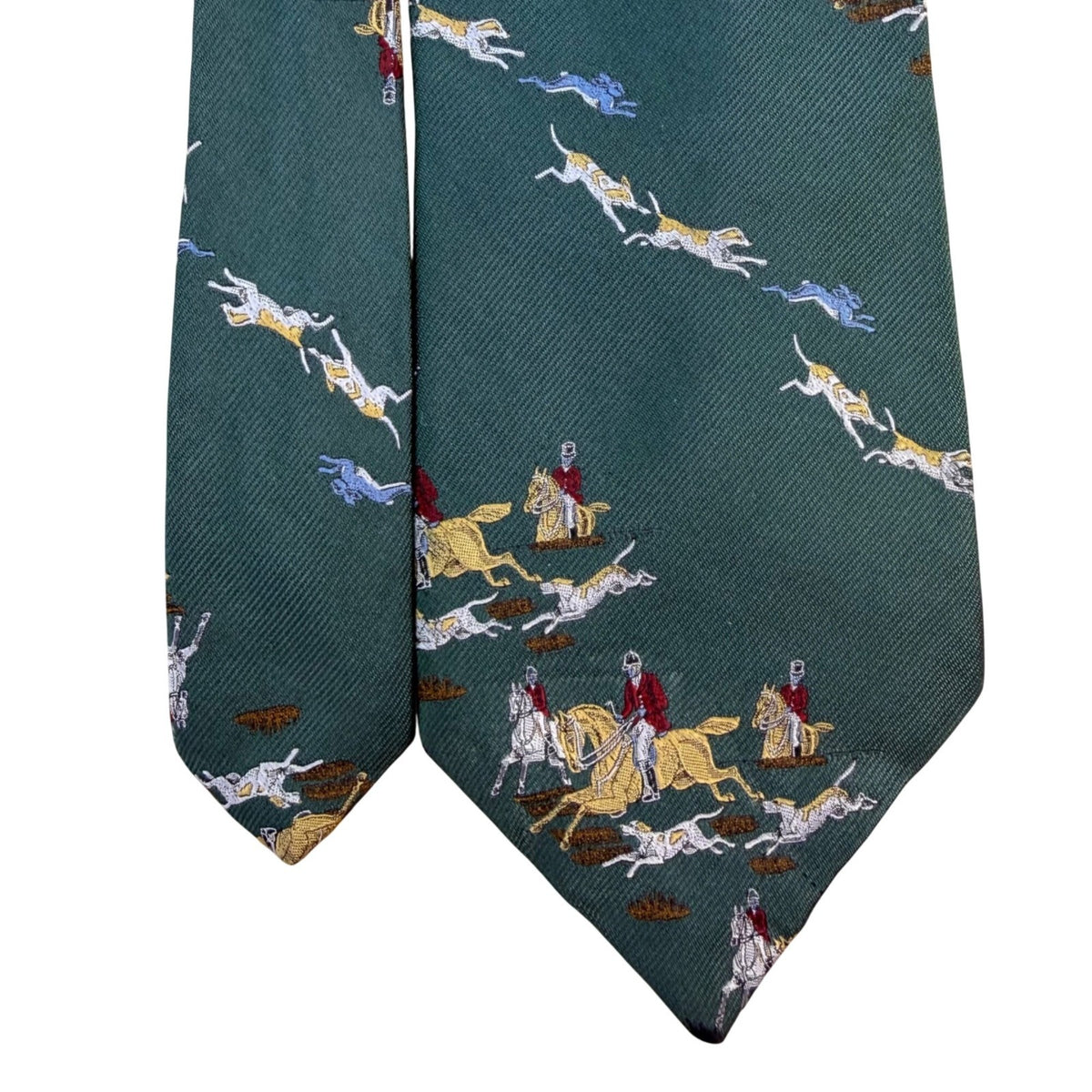 Britches Mens Green Silk Jockey Horse Riding Scene Neck Tie Approx. 57.5" Long