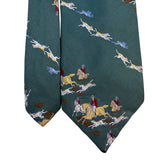 Britches Mens Green Silk Jockey Horse Riding Scene Neck Tie Approx. 57.5