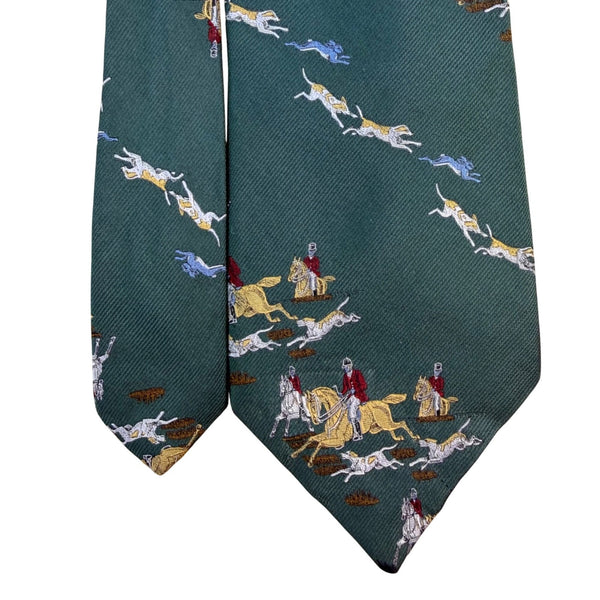 Britches Mens Green Silk Jockey Horse Riding Scene Neck Tie Approx. 57.5" Long