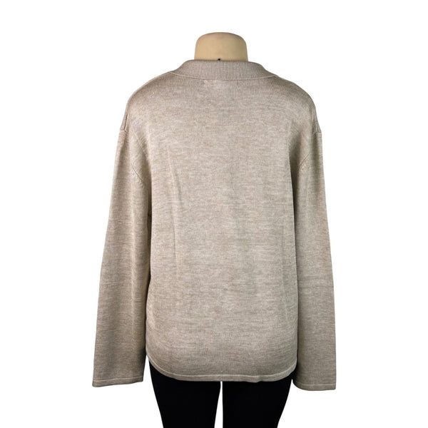 Jones New York Women Beige Silk Blend Button-Front Cardigan Sweater Size L