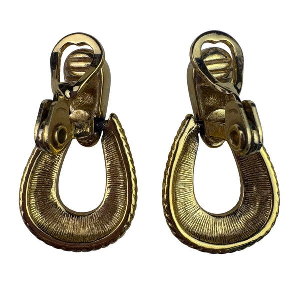 Crowned Vintage Womens Gold Tone Metal Clip-On Earrings Elegant Rope Design