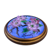 Vintage French Enamel & Metal Floral Brooch Purple/Green/Gold Round Design