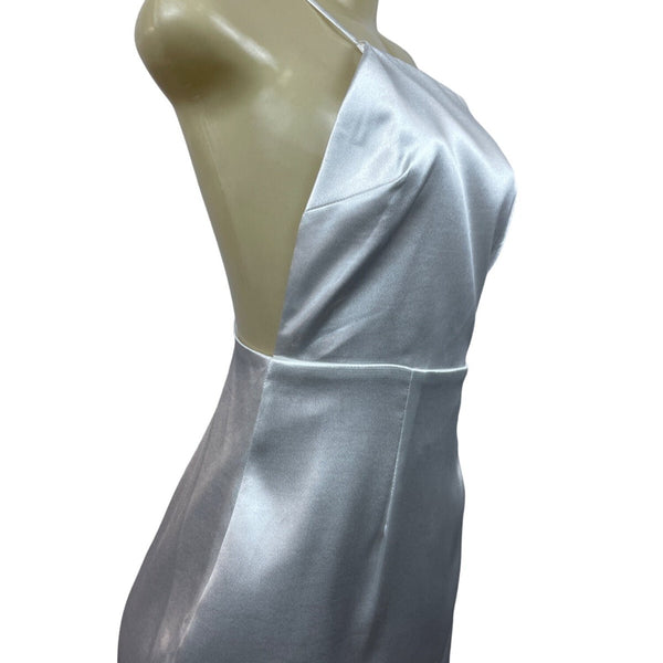 Lulus White Satin Midi Dress With Spaghetti Straps & Open Back Design Sz M - New