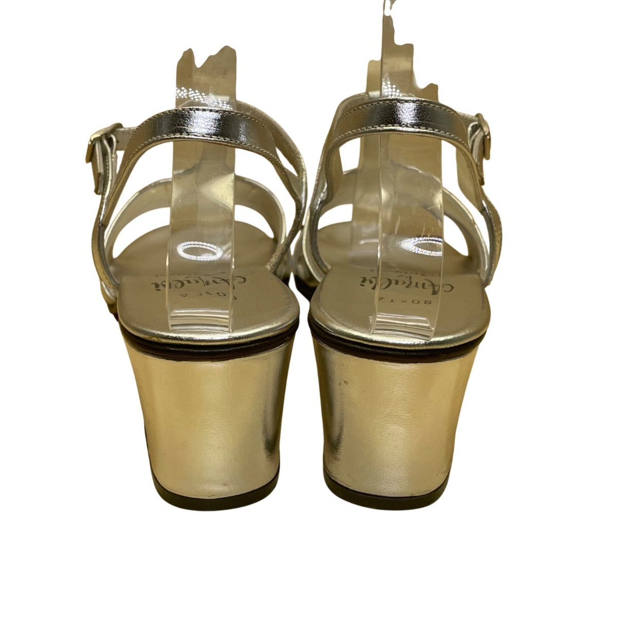 Amalfi By Rangoni Women’s Silver Leather T-Strap Sosta Heeled Sandals Size 7.5