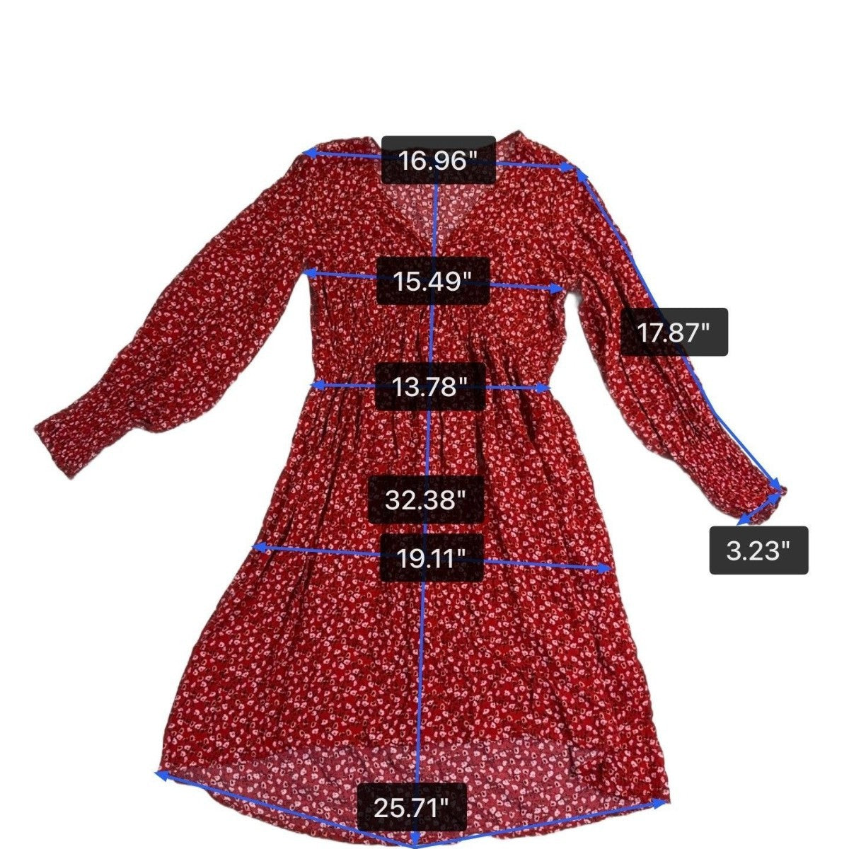 Gap Womens Red Floral V-Neck Long Sleeve Midi Dress Size S