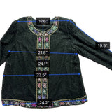 Lawrence Kazar Womens Black Beaded Silk  Jacket & Top Floral Embellished Sz 2X