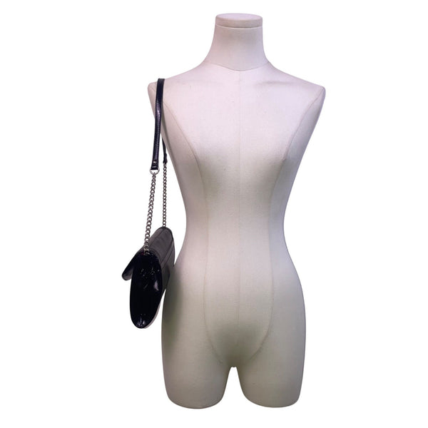 Nine West Women’s Black Patent Leather With Shoulder Chain Strap Clutch