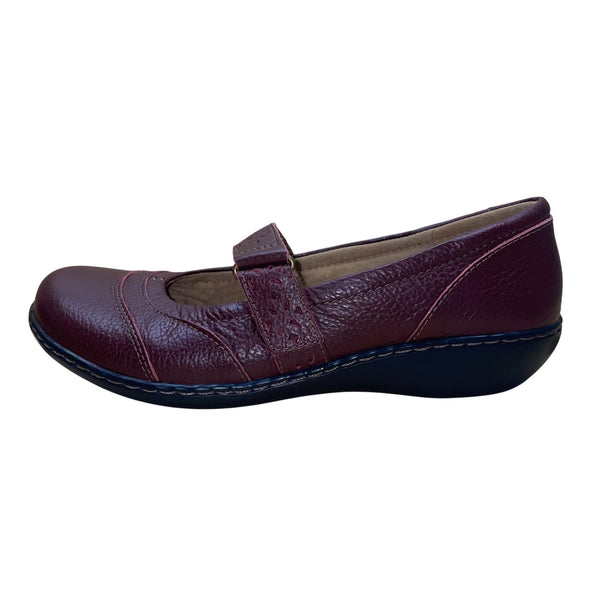 Clarks Womens Burgundy Leather Comfortable Casual  Mary Jane Shoes Size 9.5W 