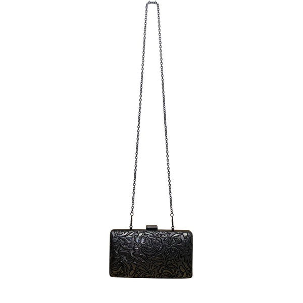 Jessica McClintock Women’s Black Rose Embossed With Chain Strap Evening Clutch P