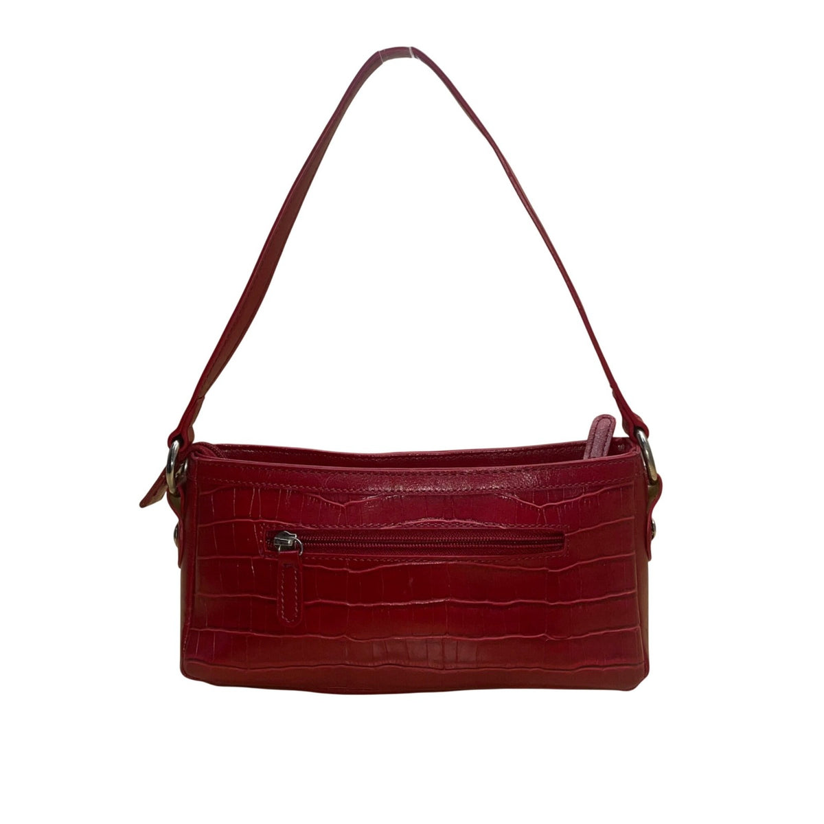 Brighton Women's Red Faux Leather Croc Embossed With Heart Accent Shoulder Bag