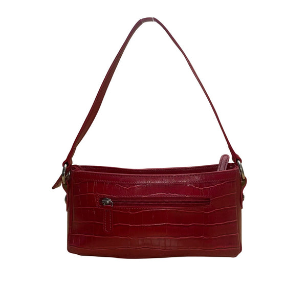 Brighton Women's Red Faux Leather Croc Embossed With Heart Accent Shoulder Bag