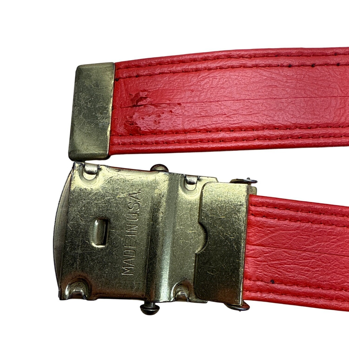 Vintage Red & Black Belt With Gold Buckle 37 in Long Adjustable Buckle