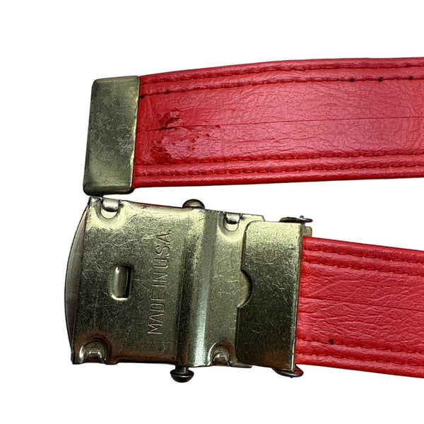 Vintage Red & Black Belt With Gold Buckle 37 in Long Adjustable Buckle