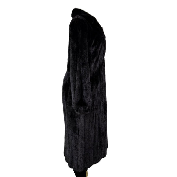 Black Womens Mink Fur Coat Luxury Long Full-Length Button-Up Soft Textured Sz M