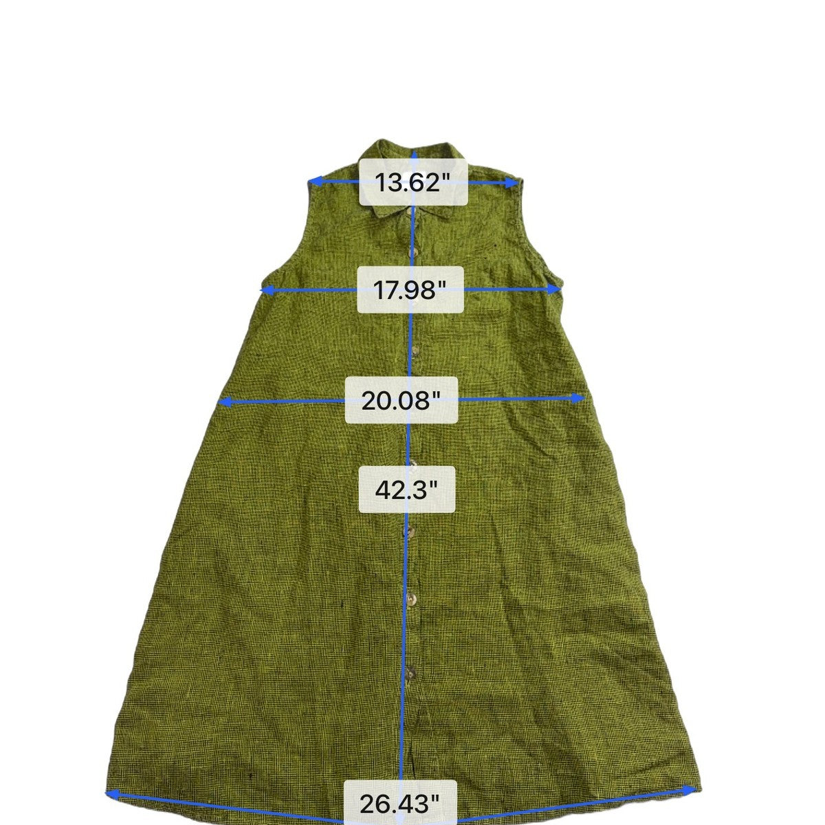 Click Womens Olive Green Linen Sleeveless Button-Down A-Line Midi Dress Size M