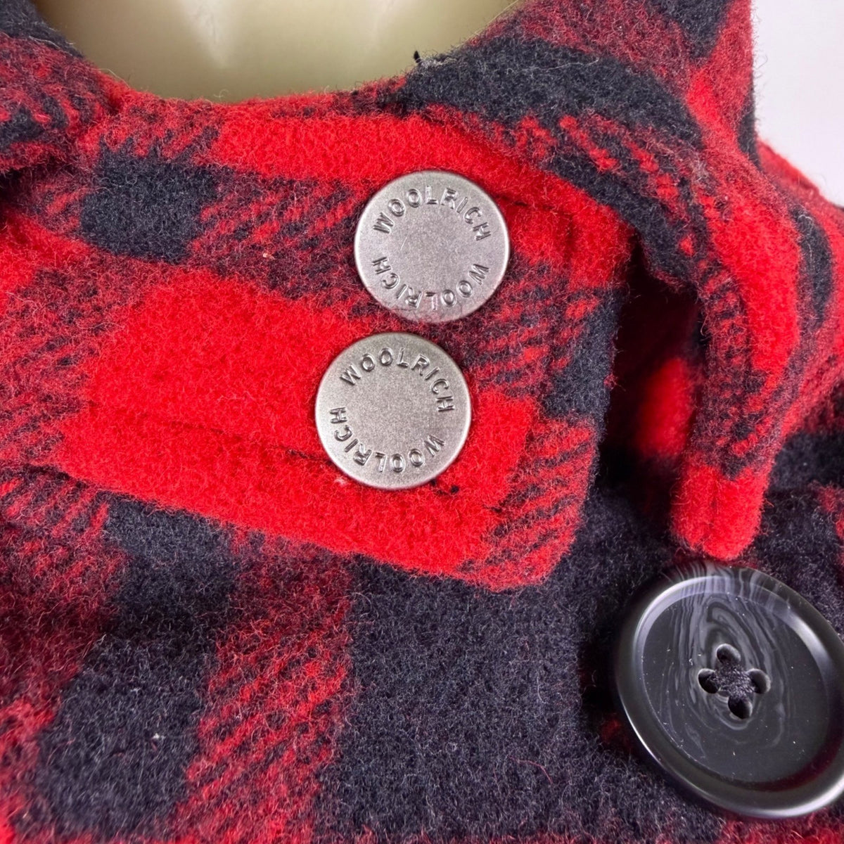 Woolrich Womens Red & Black Plaid Peacoat Double Breasted Jacket Size L