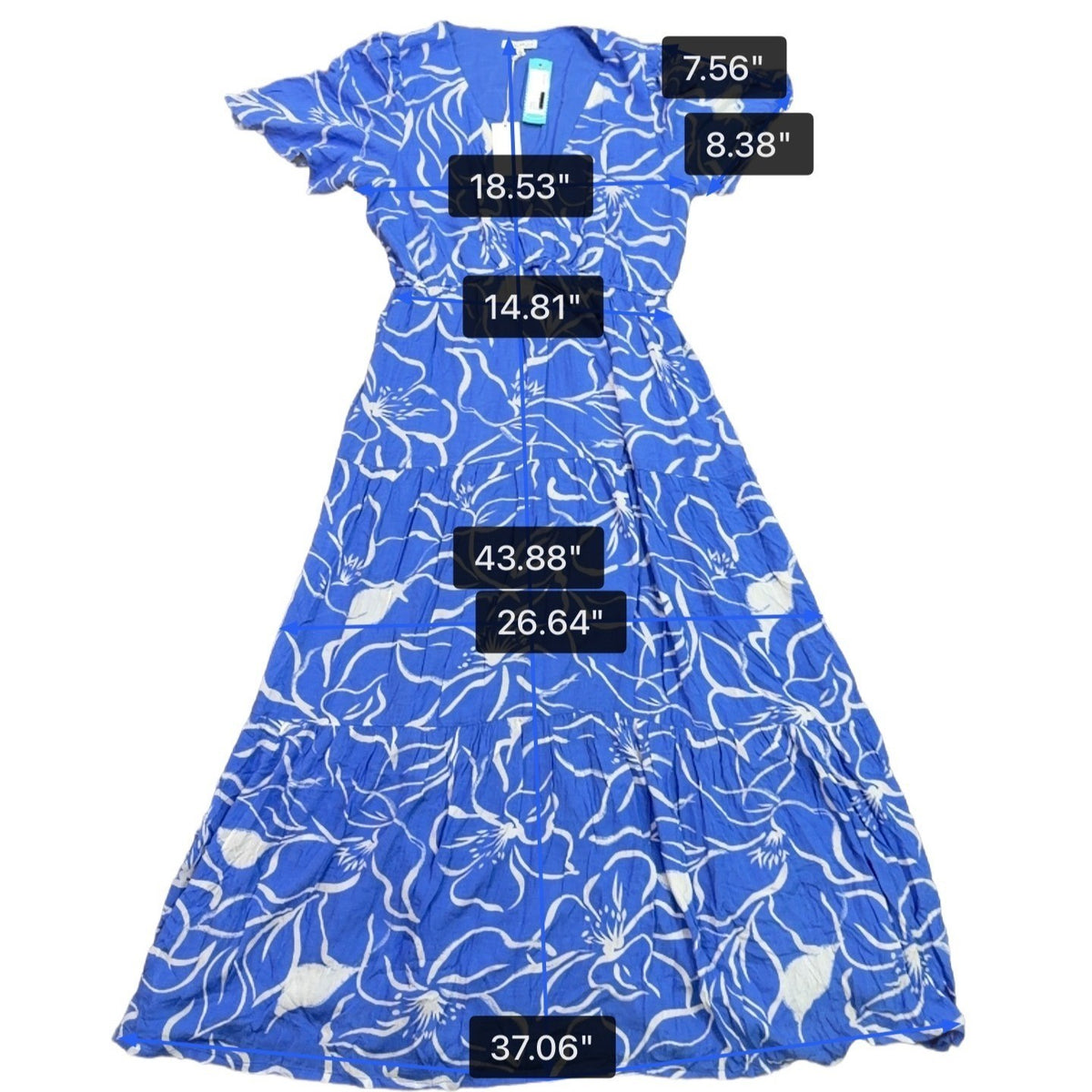Z Supply Womens Blue Rayon Wrap Maxi Dress With Floral Print Short Sleeves Sz L