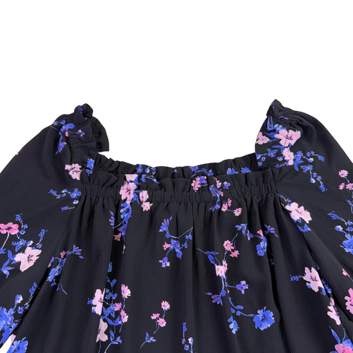 Cece Womens Black Floral  Off-Shoulder Top Sleeve Tie Detailing Size M 3/4