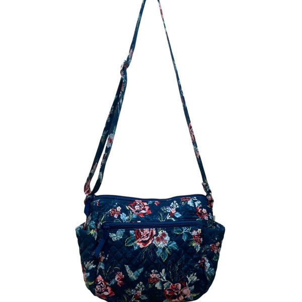 Vera Bradley Womens Navy Quilted Floral Adjustable Strap On-The-Go Crossbody Bag