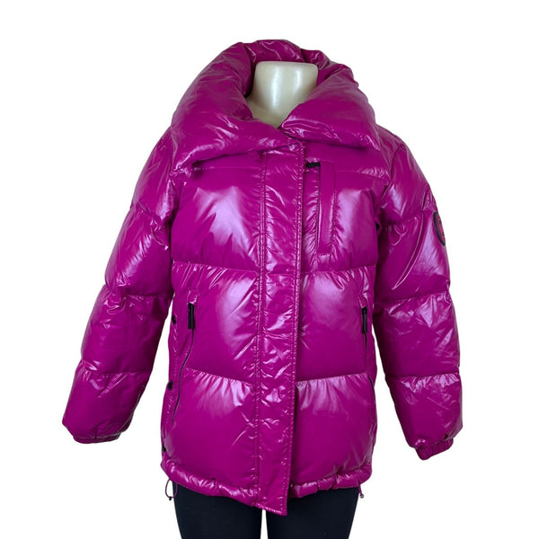 Michael Kors Womens Pink Nylon Puffer Jacket Hooded Warm Winter Wear Sz XXS