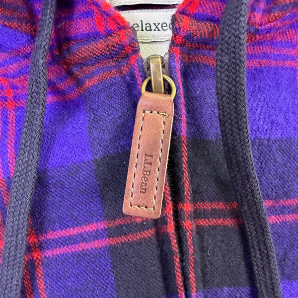L.L.Bean Womens Purple & Red Plaid Relaxed Fit Zip-Up Hooded Jacket Size XL