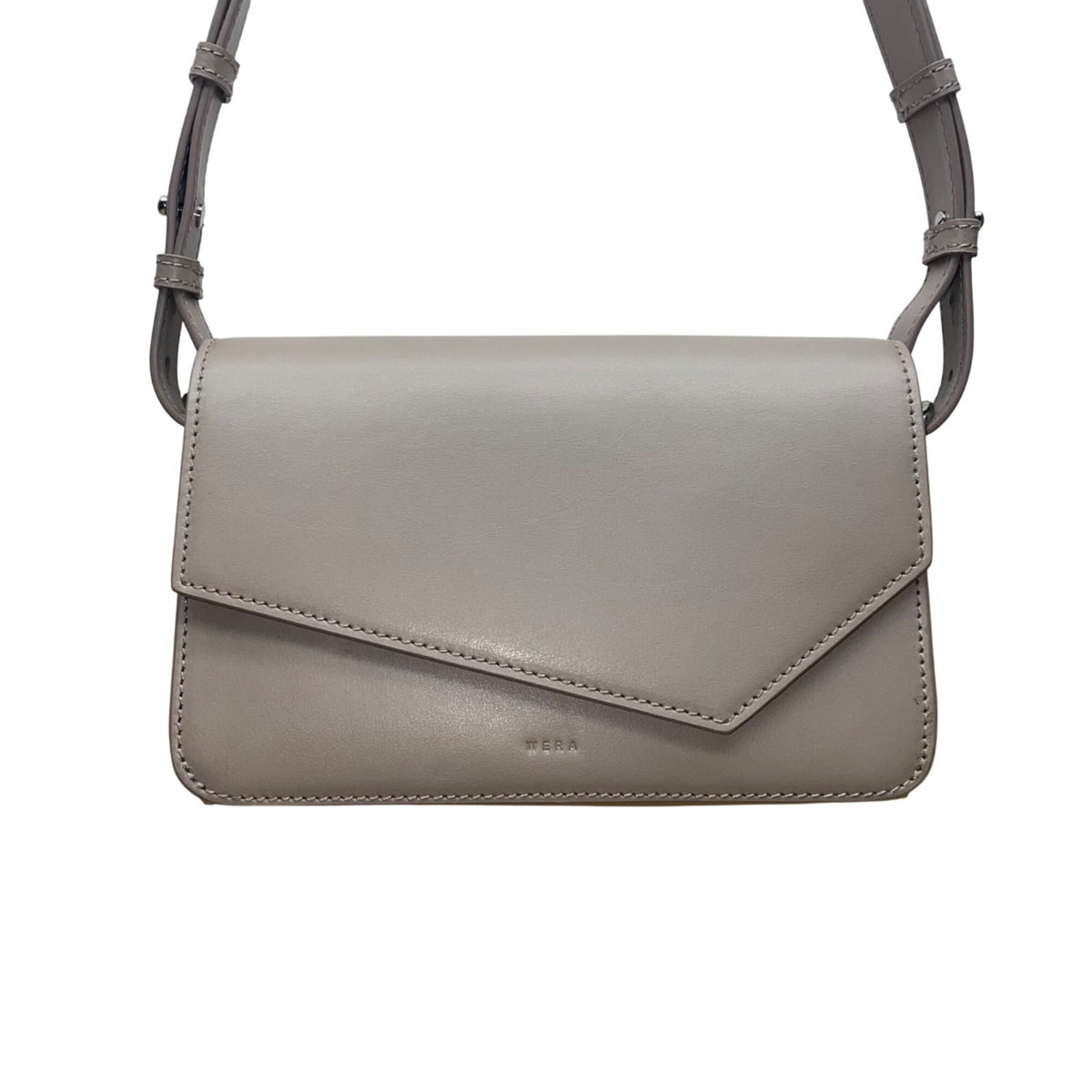 Wera Women’s Gray Leather Envelope Flap Adjustable Strap Compact Crossbody Bag