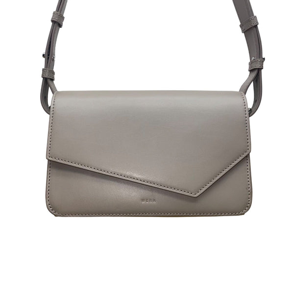 Wera Women’s Gray Leather Envelope Flap Adjustable Strap Compact Crossbody Bag