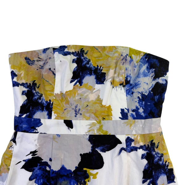 J. Crew Womens Blue & Yellow Floral Cotton Strapless Dress Summer Party Size 6