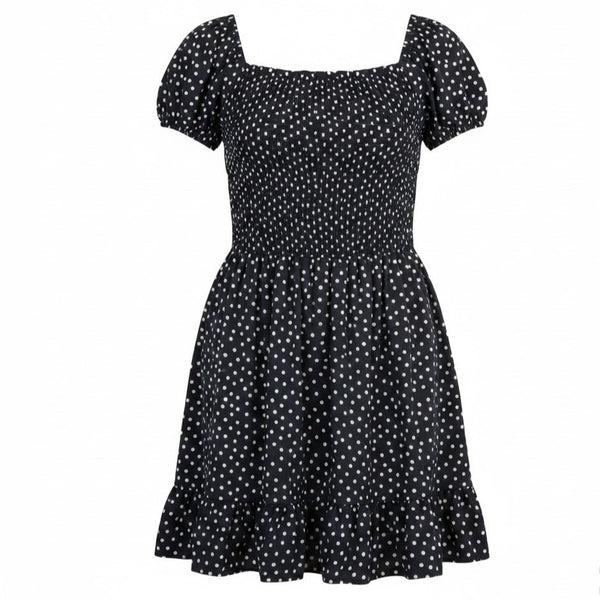 Asos Womens Black White Polka Dot Short-Sleeve Smocked Mini Dress Size 10