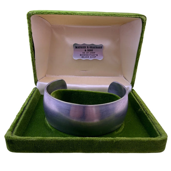 Pewter Silver Tone Cuff Bracelet Maurice B. Graubart Vintage Wide Band Boxed