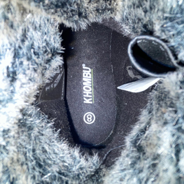 Khombu Women’s Black Leather Faux Fur Winter Buckle Accent Ankle Boots Size 8M