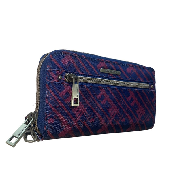 Travelon Women’s Blue & Red RFID Blocking Wristlet Wallet With Zippered Pocket